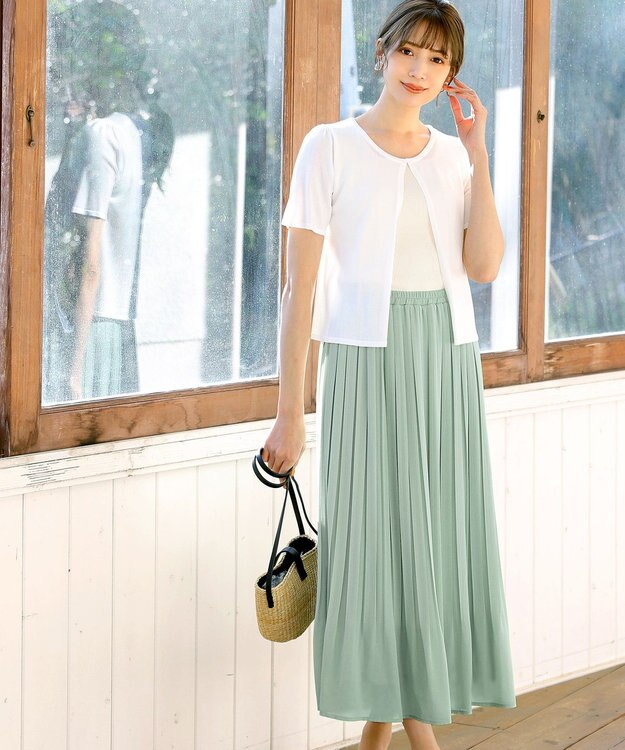 Tiaclasse L 【洗える/ウエストゴム】 ジョーゼットプリーツスカート ミント