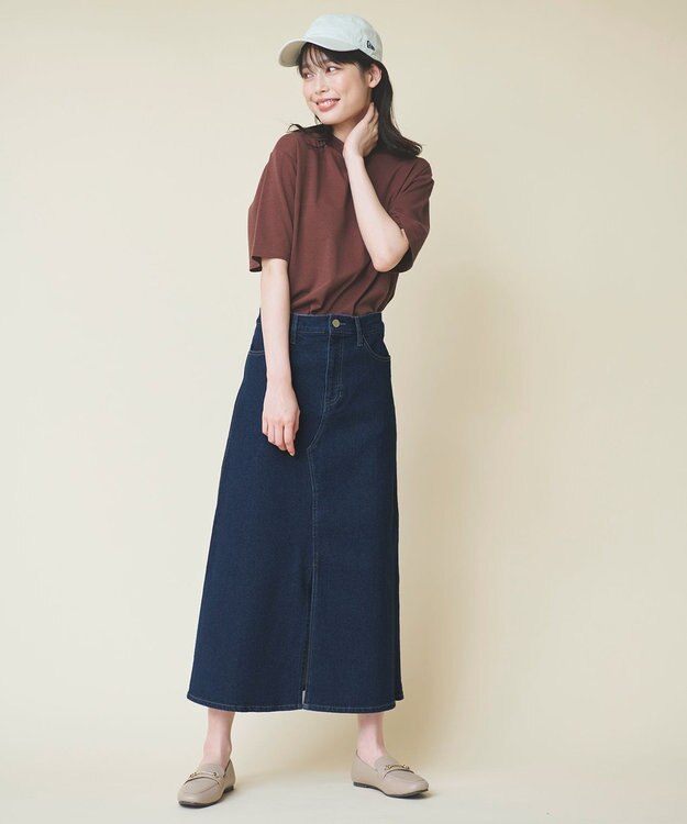 ANY 【洗濯機可能/ストレッチ】フロントスリットデニムスカート インディゴ