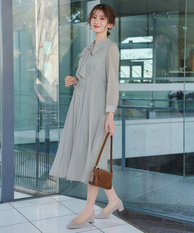 Tiaclasse L 【2WAY取り外しリボン付き】リボンタイラメシフォンワンピース ミント