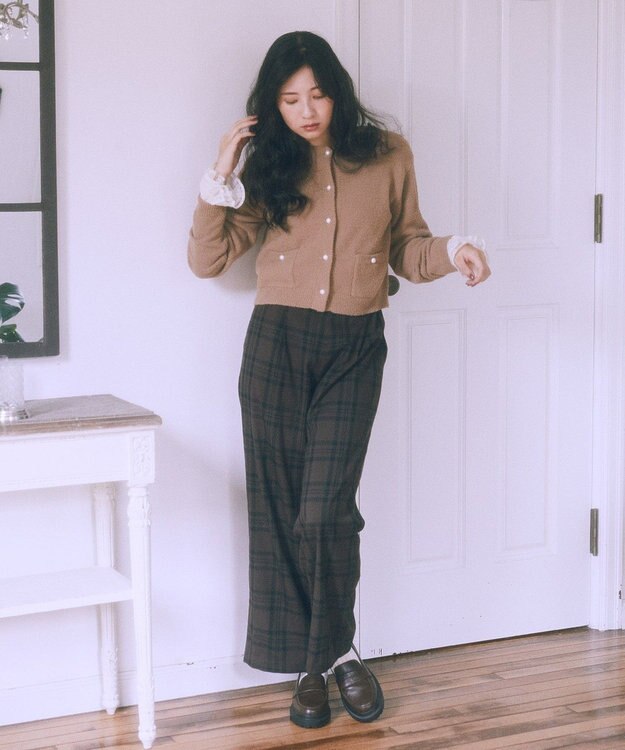 earth music&ecology 【イージーケア】パウダーシャギークルーネックカーディガン Beige