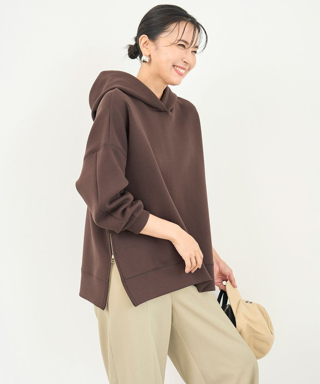 UNFILO BEAUTY FORM JERSEY サイドZIP フーディ 【WEB限定】ブラウン