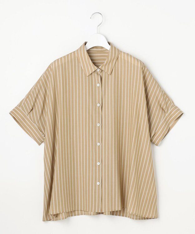 自由区 【接触冷感・UVケア・抗菌防臭・洗える】リヨセルポプリン ブラウス [新色]カーキ×オフストライプ