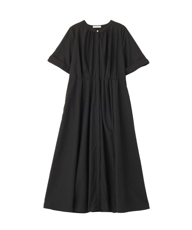 Green Parks サマ見えタックギャザーワンピース Charcoal Gray