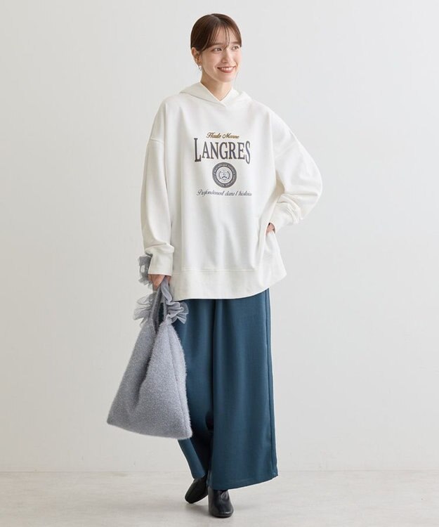 Green Parks 裏毛エンブレムパーカーチュニック Off White