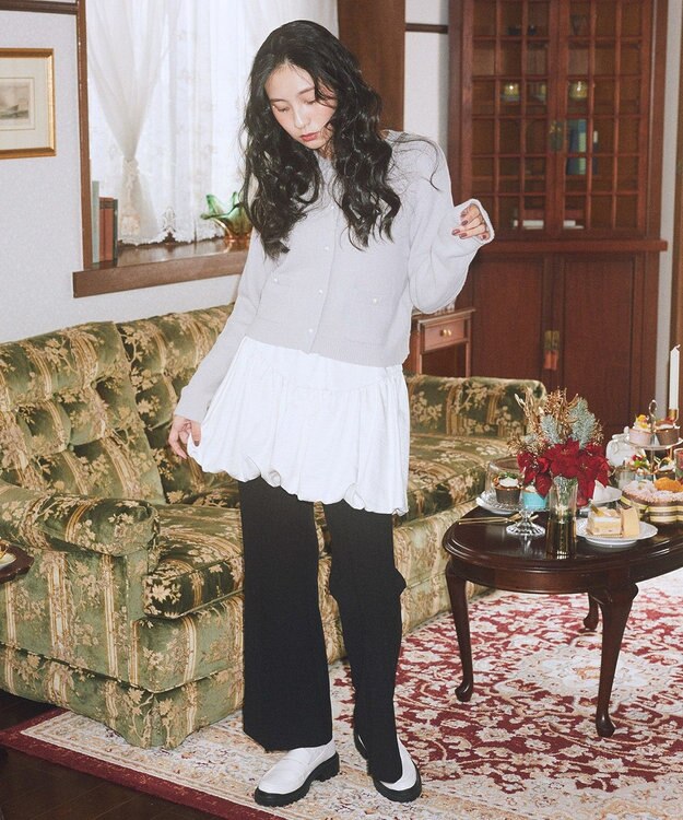 earth music&ecology 【イージーケア】パウダーシャギークルーネックカーディガン Light Gray