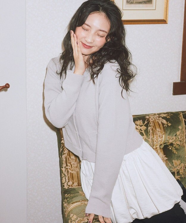 earth music&ecology 【イージーケア】パウダーシャギークルーネックカーディガン Light Gray