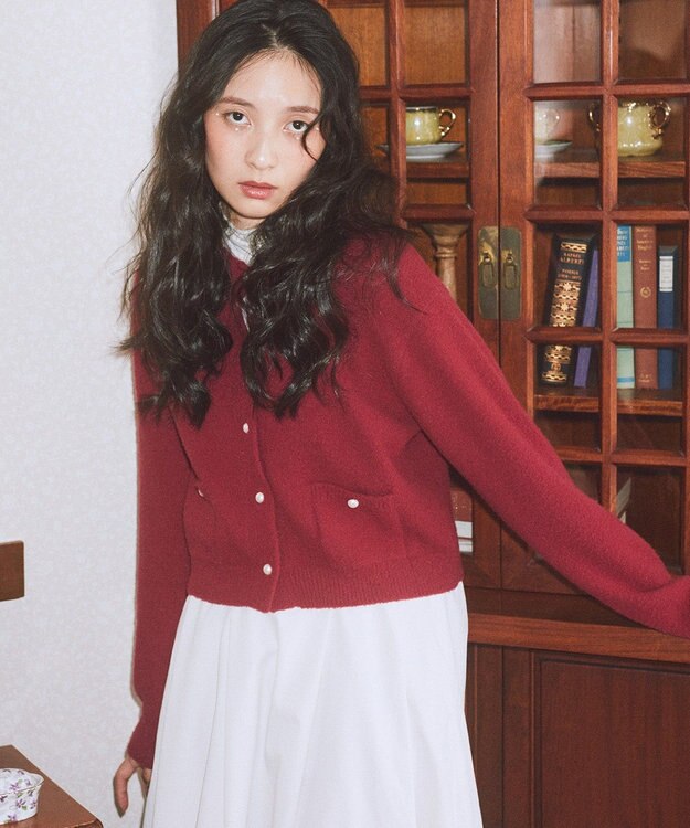 earth music&ecology 【イージーケア】パウダーシャギークルーネックカーディガン Bordeaux