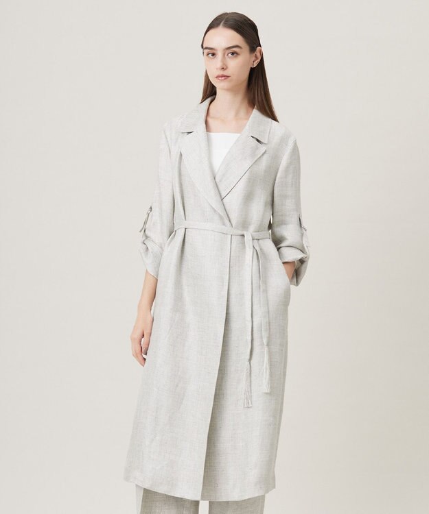 ICB L 【日本製】トリアセリネンシャイニーツイル ロングジャケット ライトグレー系