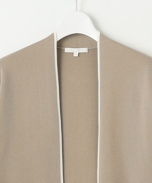 自由区 【洗える】ドライコットンハイゲージニット アウター ベージュ×ホワイト