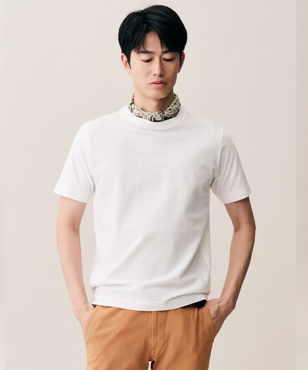 JOSEPH ABBOUD 【オーガニックコットン使用・日本製・26SS新色】JOEコットンサッカークルーネック Tシャツ ホワイト系