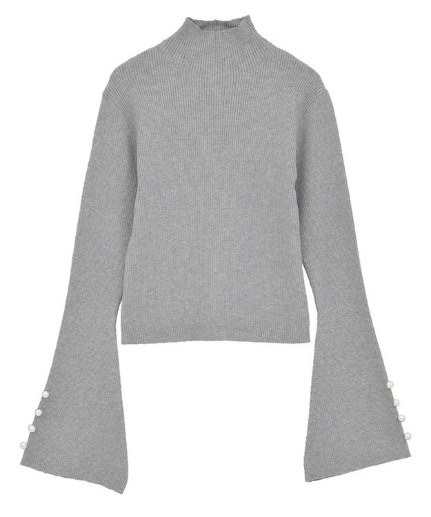 Green Parks ・ｓｗｉｎｇ　ｂｙ　袖パールボタンフレアリブニット Gray Mixture