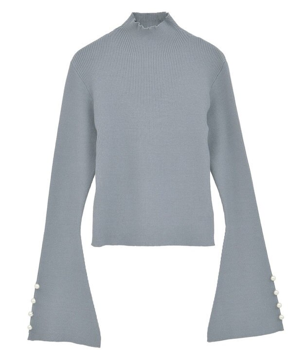 Green Parks ・ｓｗｉｎｇ　ｂｙ　袖パールボタンフレアリブニット Blue