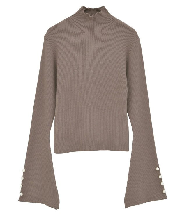 Green Parks ・ｓｗｉｎｇ　ｂｙ　袖パールボタンフレアリブニット Mocha