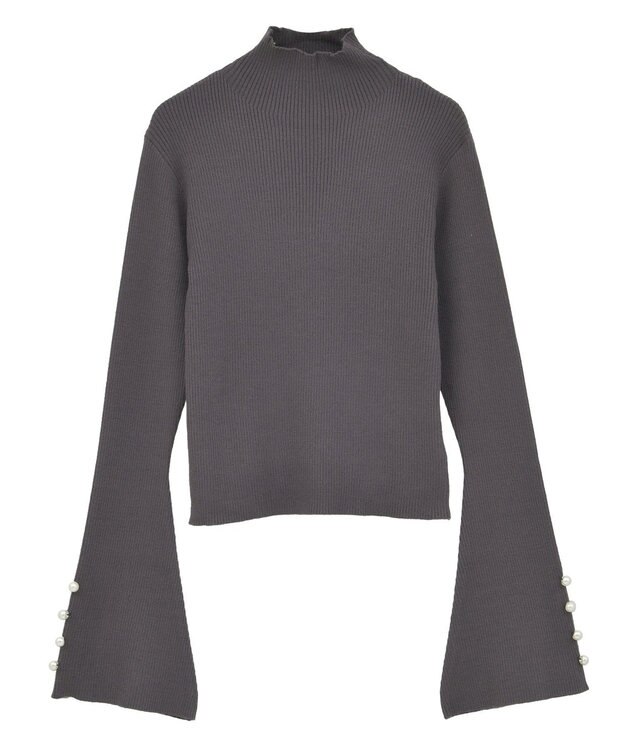 Green Parks ・ｓｗｉｎｇ　ｂｙ　袖パールボタンフレアリブニット Blue