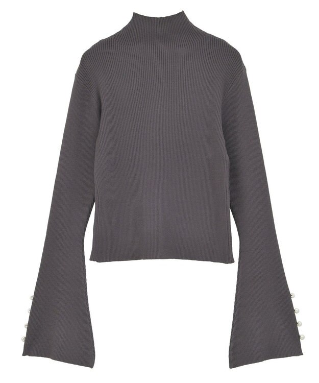 Green Parks ・ｓｗｉｎｇ　ｂｙ　袖パールボタンフレアリブニット Blue