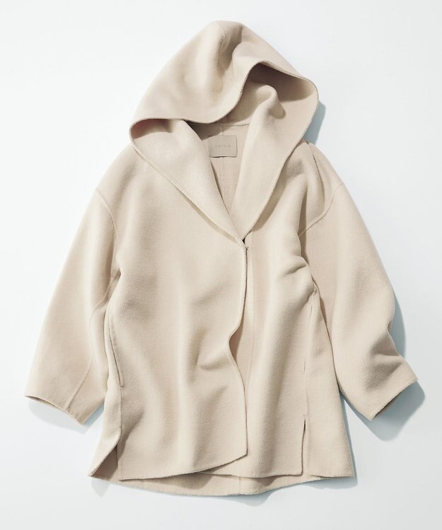 UNFILO 【撥水】ウール混リバー フーデットコート ベージュ系