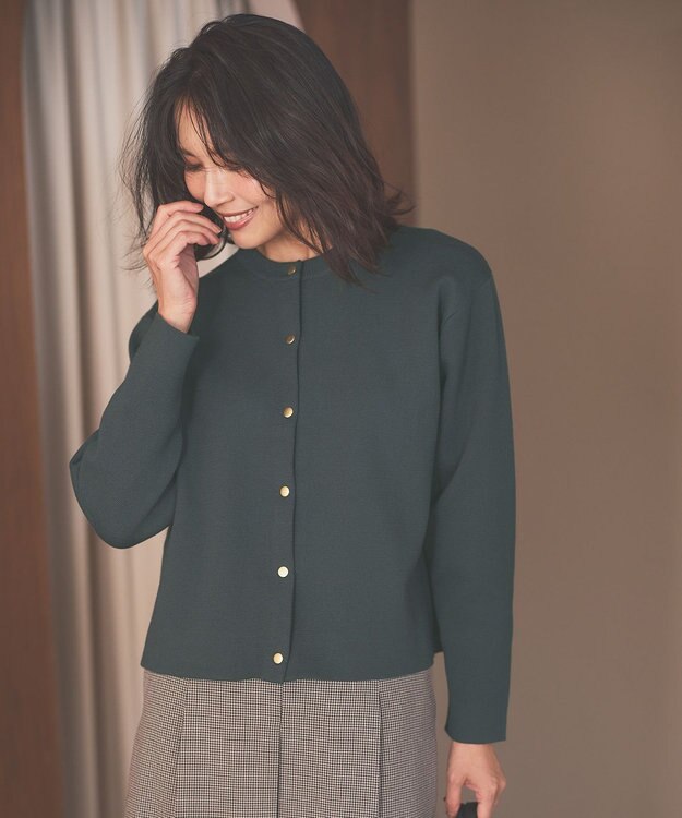 ANY 【UVカット・洗濯機可】クロップド丈スナップカーディガン ダークグリーン