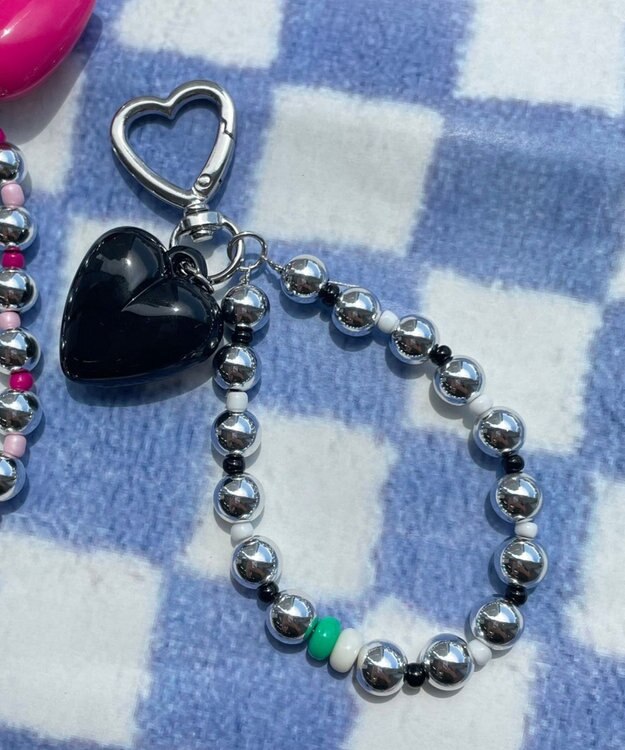 WEGO ハートメタルビーズキーホルダー ブラック