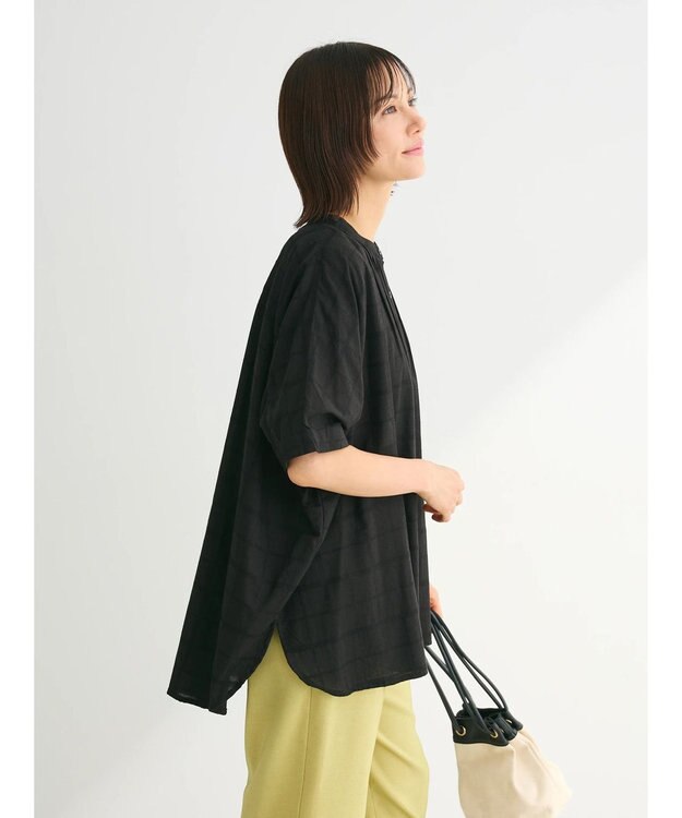 Green Parks インド綿 チェックドビーブラウス Black