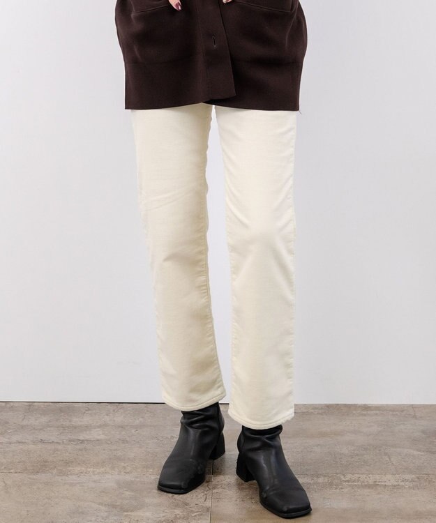 caqu レギュラーストレート 裏起毛コーデュロイパンツ ivory