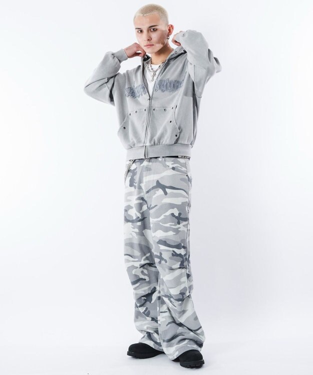 WEGO 【ユニセックス着用ITEM】ブリーチハトメZIPパーカー グレー