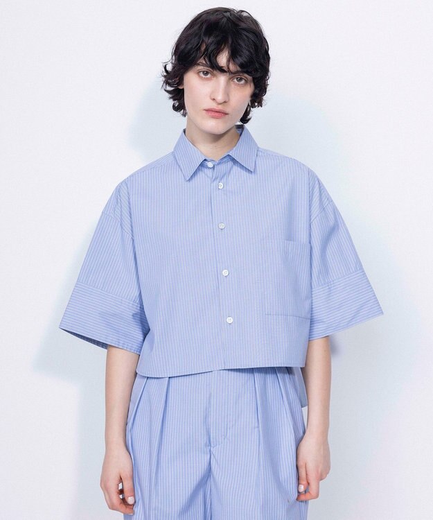 NAVE 【ReNAVE・セットアップ可/洗える/接触冷感/UVケア】コットンポリブロード クロップドシャツ サックスブルー系1