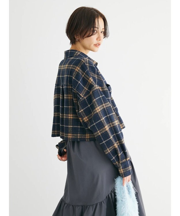 Green Parks ・ＥＬＥＮＣＡＲＥ　ＤＵＥ　シャギーチェックショートシャツ Navy