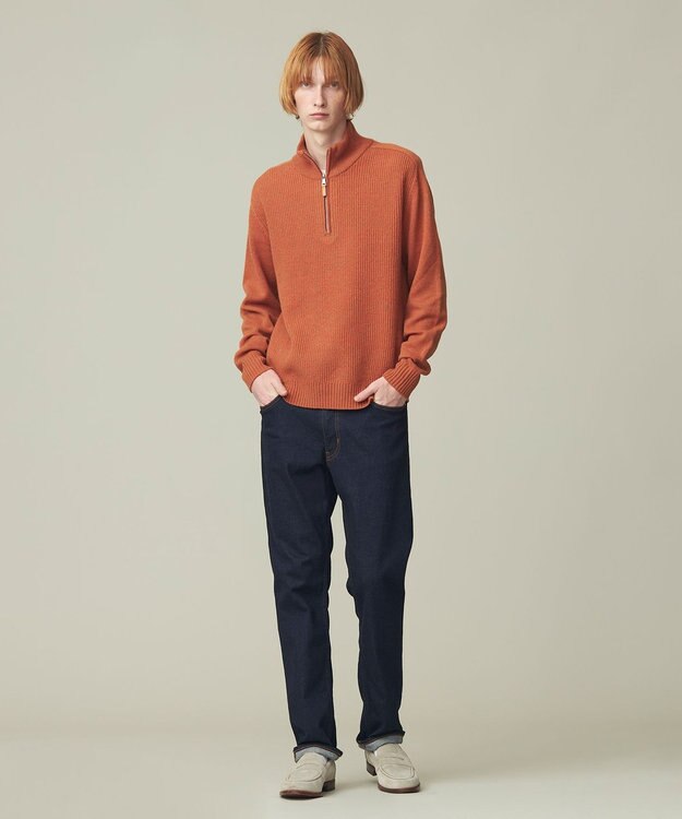 J.PRESS MEN 【Cash Lamb's Wool】畔編みハーフジップ ニット オレンジ系