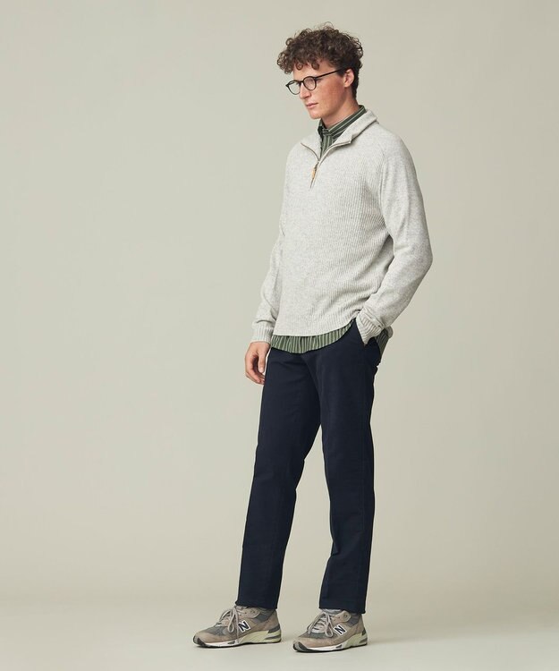 J.PRESS MEN 【Cash Lamb's Wool】畔編みハーフジップ ニット ライトグレー系