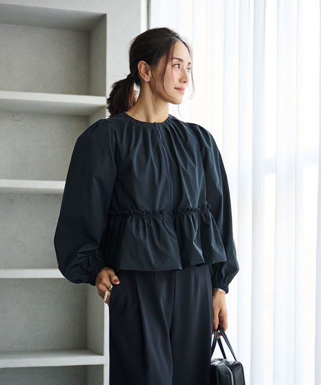 #Newans 撥水加工/UVカット機能付きペプラムライトブルゾン ネイビー