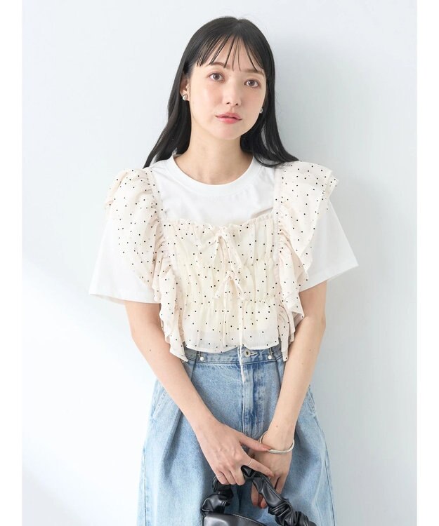 earth music&ecology フロッキードットフリルビスチェ Ivory