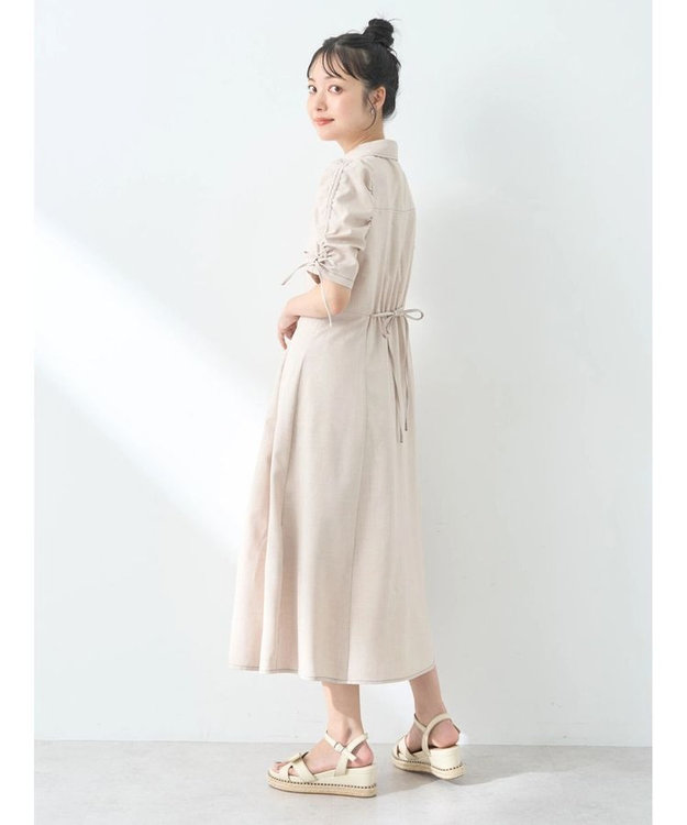earth music&ecology 袖ドロストシャツワンピース Beige