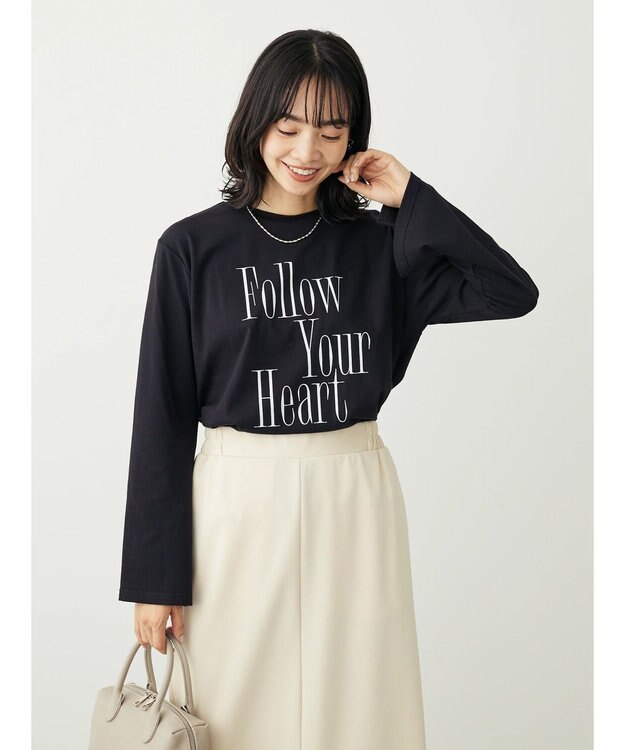 Green Parks ・Ｐｅｔｉｔ　Ｆｌｅｕｒ　ロゴｐｔフレアスリーブロンＴ Black