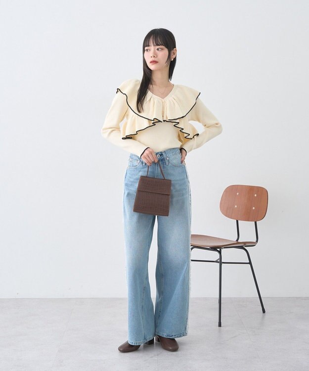 earth music&ecology ワイドフリンジデニムパンツ Light Indigo