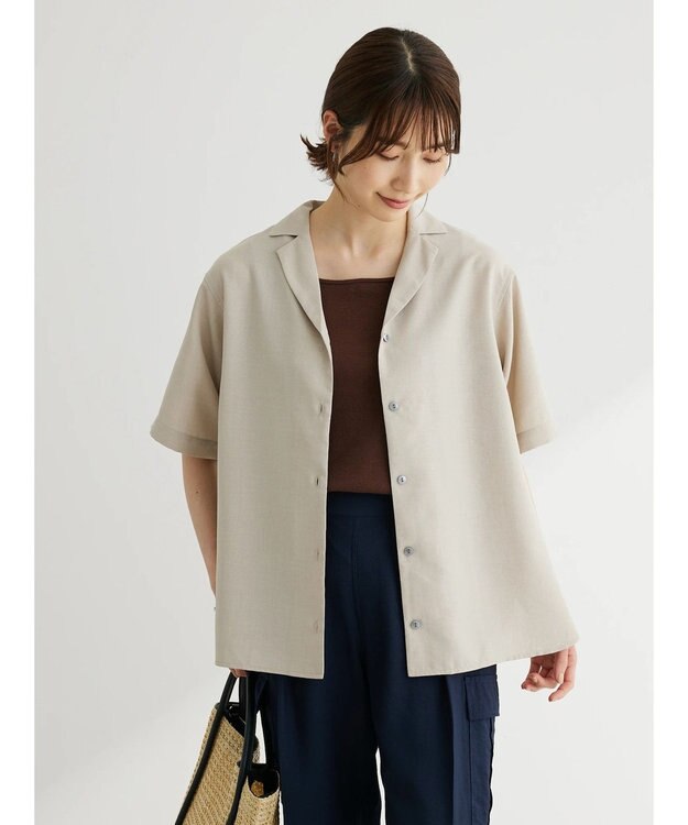 Green Parks 速乾開襟シャツ Gray Beige