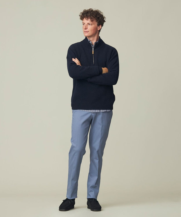 J.PRESS MEN 【Cash Lamb's Wool】畔編みハーフジップ ニット ネイビー系
