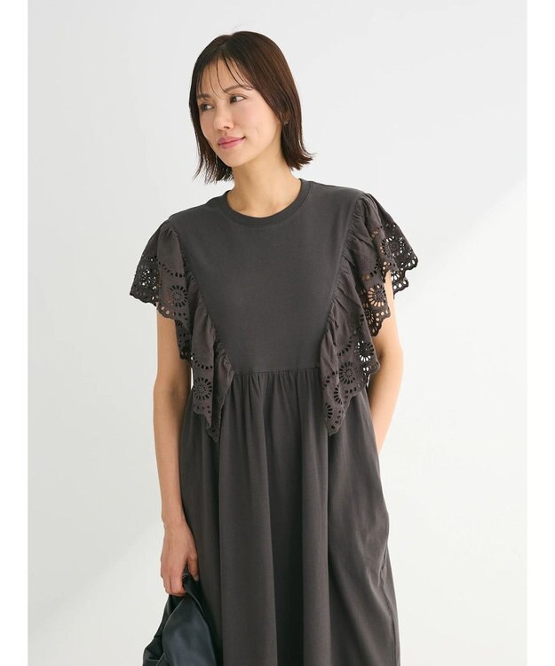 Green Parks ・ＳＵＧＡＲ　ＳＰＯＯＮ　ショルダー刺繍レースワンピース Charcoal Gray