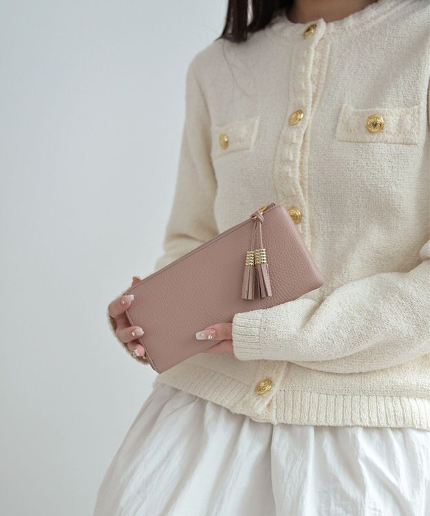 Atelier nuu 日本製 タッセルレザー loop ロングウォレットS ピンクベージュ