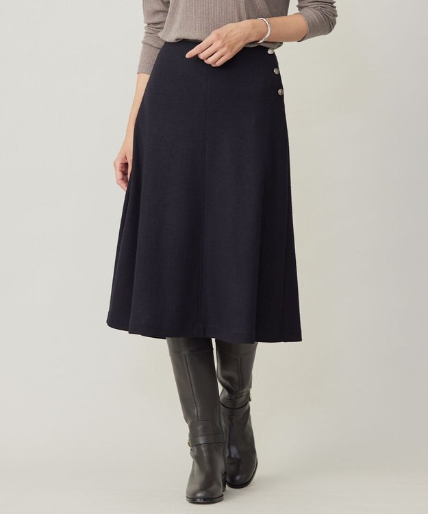 J.PRESS LADIES L 【洗える】ウールスムース スカート ネイビー系