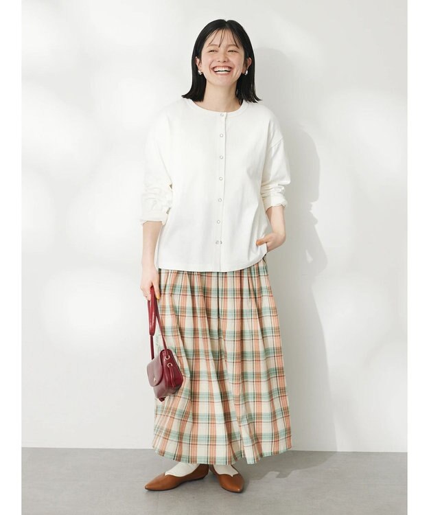 CRAFT STANDARD BOUTIQUE ウ゛ィンテージ風天竺　パール釦クルーカーデＬ／Ｓ Off White