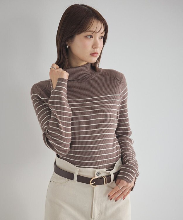 earth music&ecology 【イージーケア】【洗濯機洗い可】レンチング(TM)エコヴェロ(TM)(リブタートル) Border