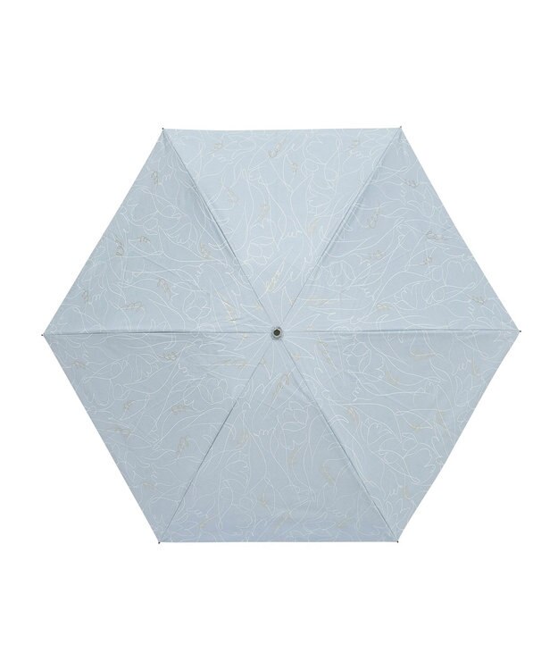 MOONBAT 【晴雨兼用/ 一級遮光/UV99％】フワクール (Fuwacool) 折りたたみ日傘 フワクールホワイト ラインフラワー 軽量 サックスブルー