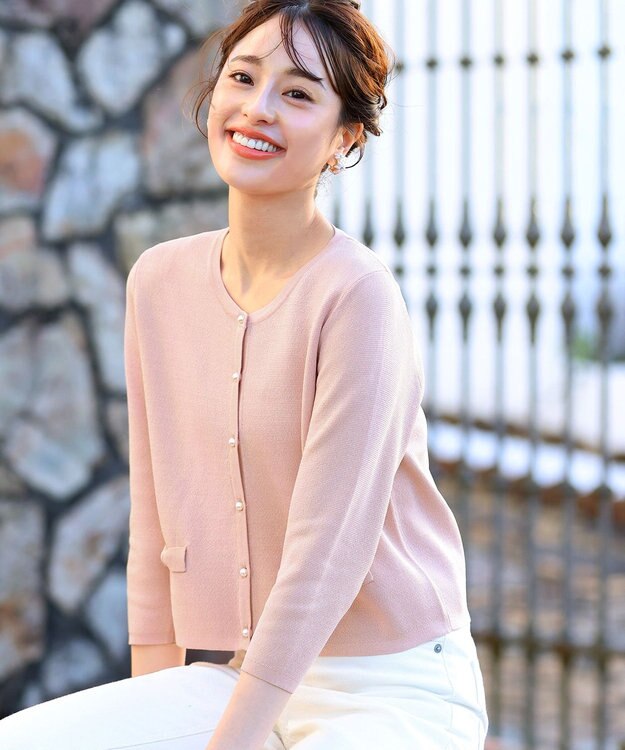 Tiaclasse 【洗える】フェイクリボンポケット付きカーディガン ピンク
