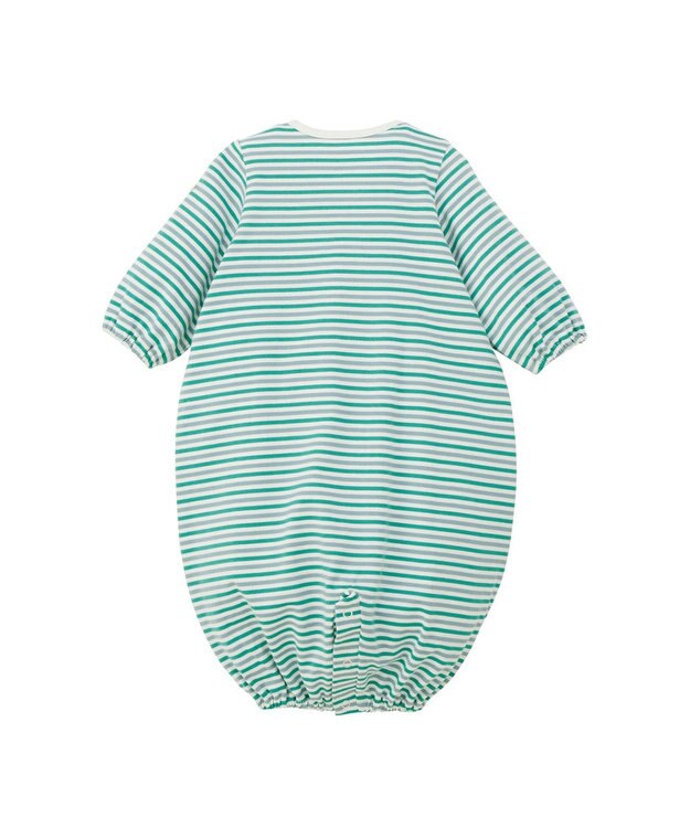 MIKI HOUSE HOT BISCUITS 【50-60cm】 みじんボーダー ワンポイント刺繍 ツーウェイオール グリーン