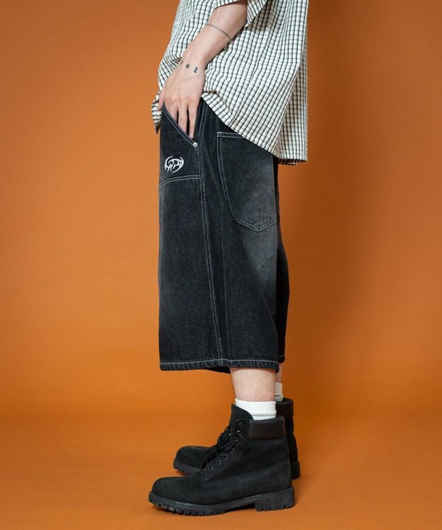 WEGO 【ユニセックス着用ITEM】ダブルニーロゴデニムショーツ デニムブラック