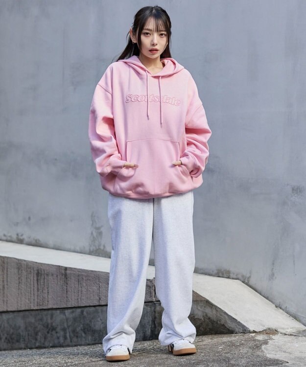 WEGO 【ユニセックス着用ITEM】エンボスステッチロゴプルパーカー ピンク