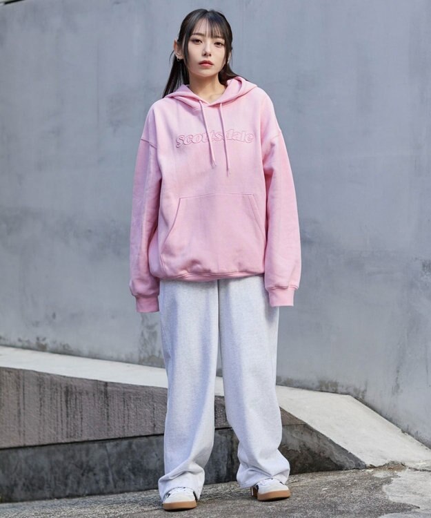 WEGO 【ユニセックス着用ITEM】エンボスステッチロゴプルパーカー ピンク