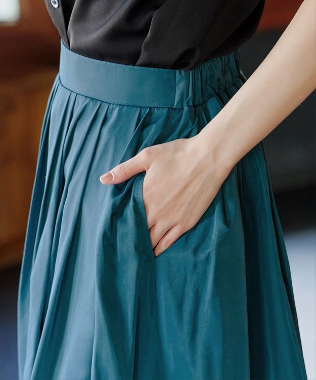 Tiaclasse 【軽撥水・汚れ防止】ランダムタックロングスカート グリーン