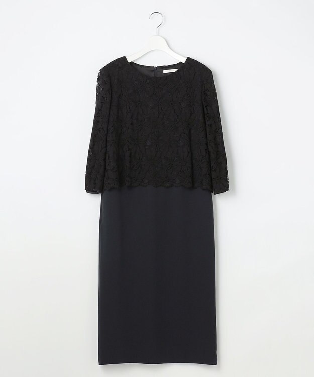 自由区 L 【17号サイズまで展開・カタログ掲載】トリアセダブルクロスレース ワンピース ネイビー