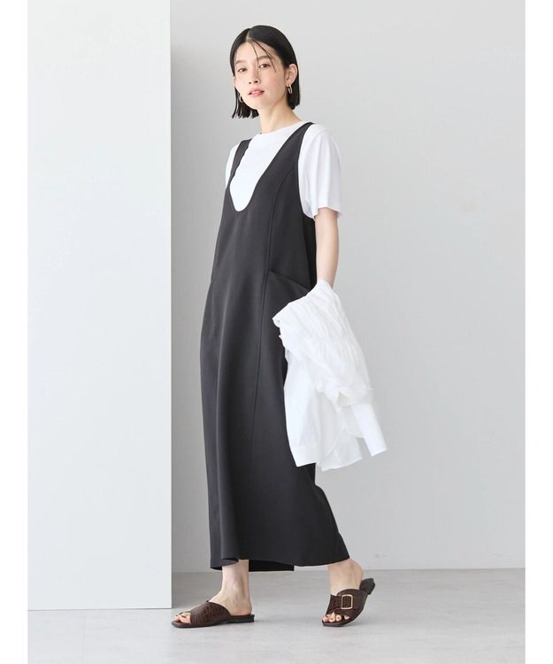 AMERICAN HOLIC イージーケアＵネックＩラインワンピース Black